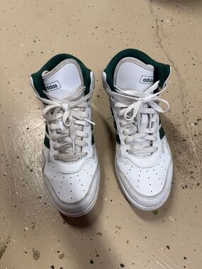 adidas White High-Top Sneakers with Green Accents
